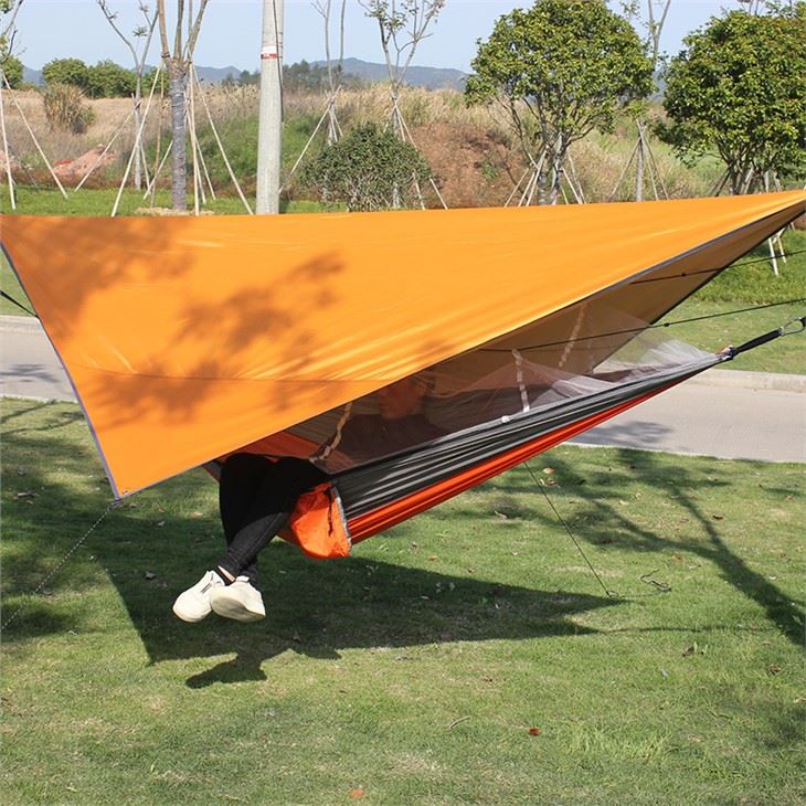 orange gray mosquito net hammock with rainy