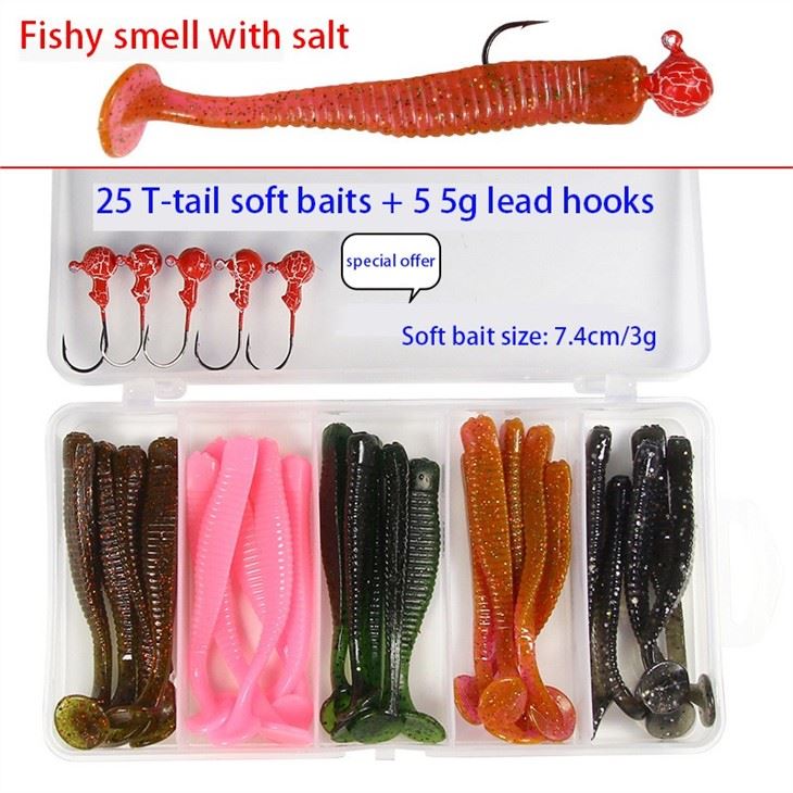 TOPIND Soft Bait T-tail Curly Tail Lure Corn Set Boxed Accessories