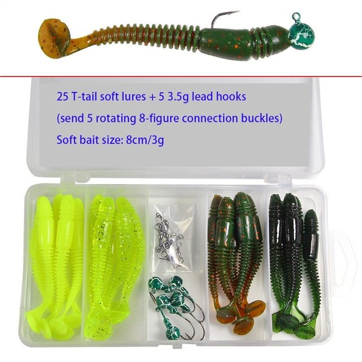 TOPIND Soft Bait T-tail Curly Tail Lure Corn Set Boxed Accessories