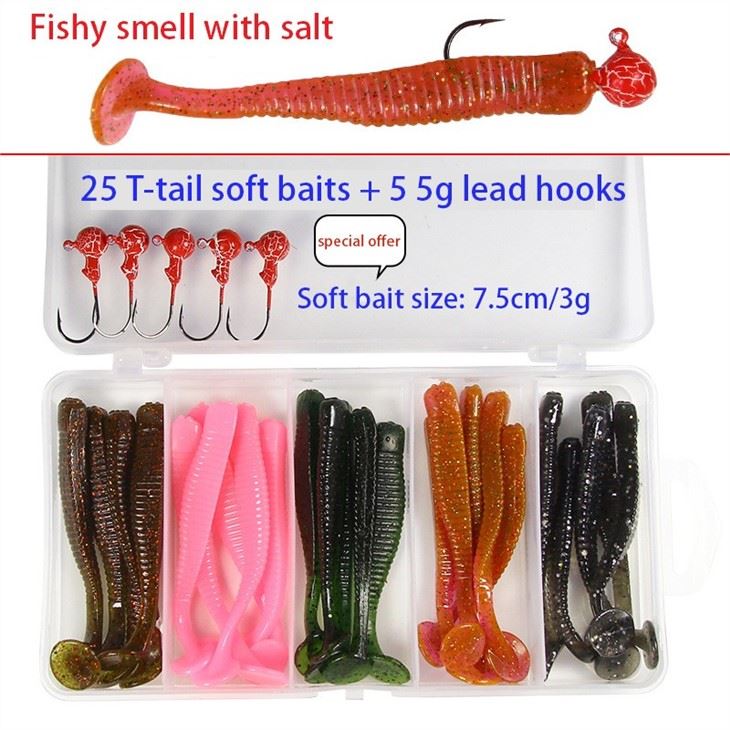 TOPIND Soft Bait T-tail Curly Tail Lure Corn Set Boxed Accessories